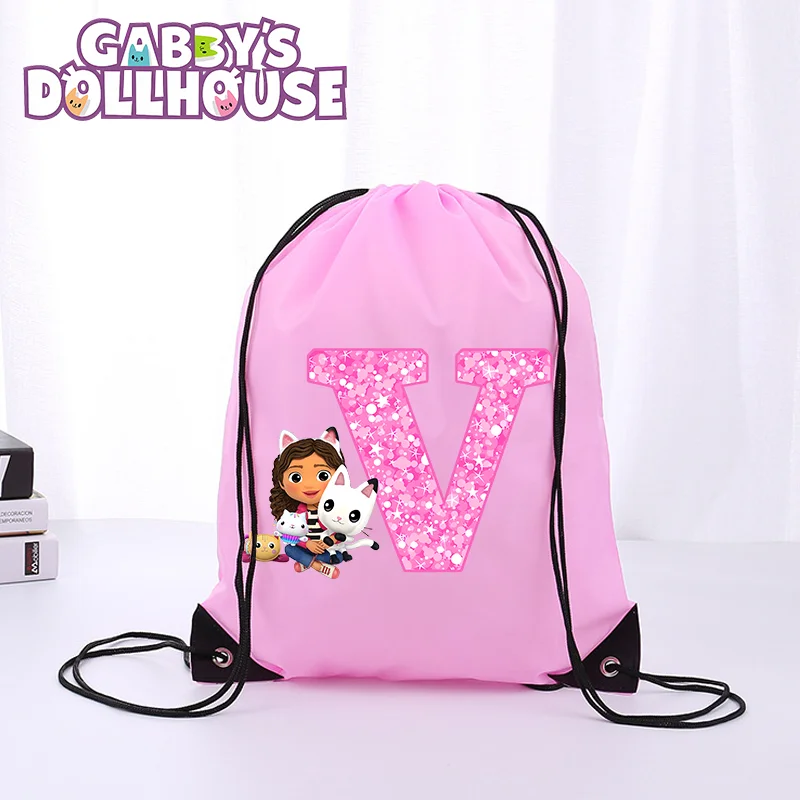 Gabby Dollhouse Drawstring Bag Girls Pink Rope Bags Swimming Pool Clothes Portable Storage Waterproof Backpack Children Gifts