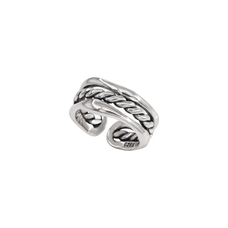 925 Sterling Silver Vintage Braided Twist Triple Adjustable Finger Rings For Women Girls Money 925 Wedding Party Jewelry Gift