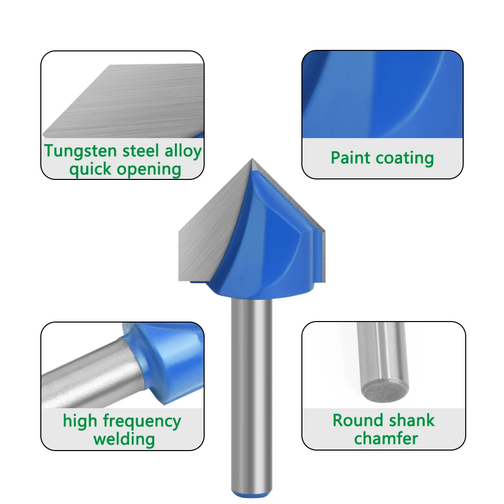 LAVIE 6mm 1/4 gambo 90 V tipo Slotting Cutter Carving Grooving Tools router bit set frese di sicurezza MC09120S06