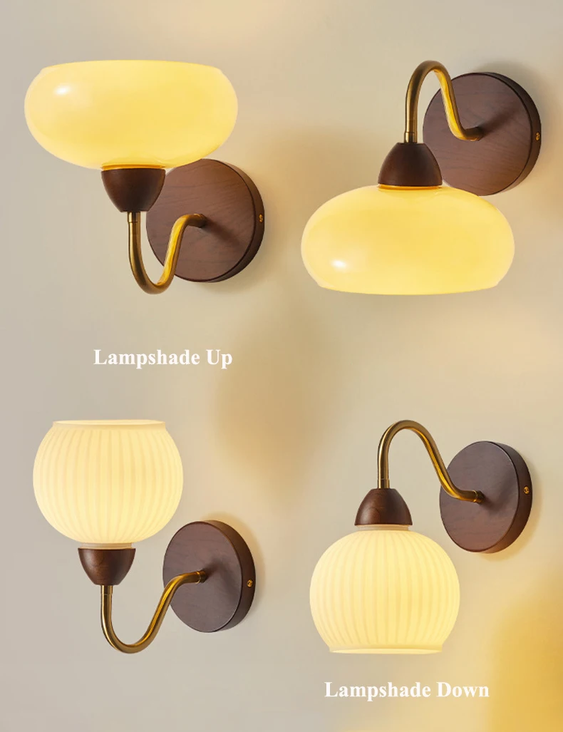 Neoclassical Wood Wall Sconce Lamp with High CRI and Anti-Blue Light Warm Japanese Glass Wall Lights Bedside Lamp