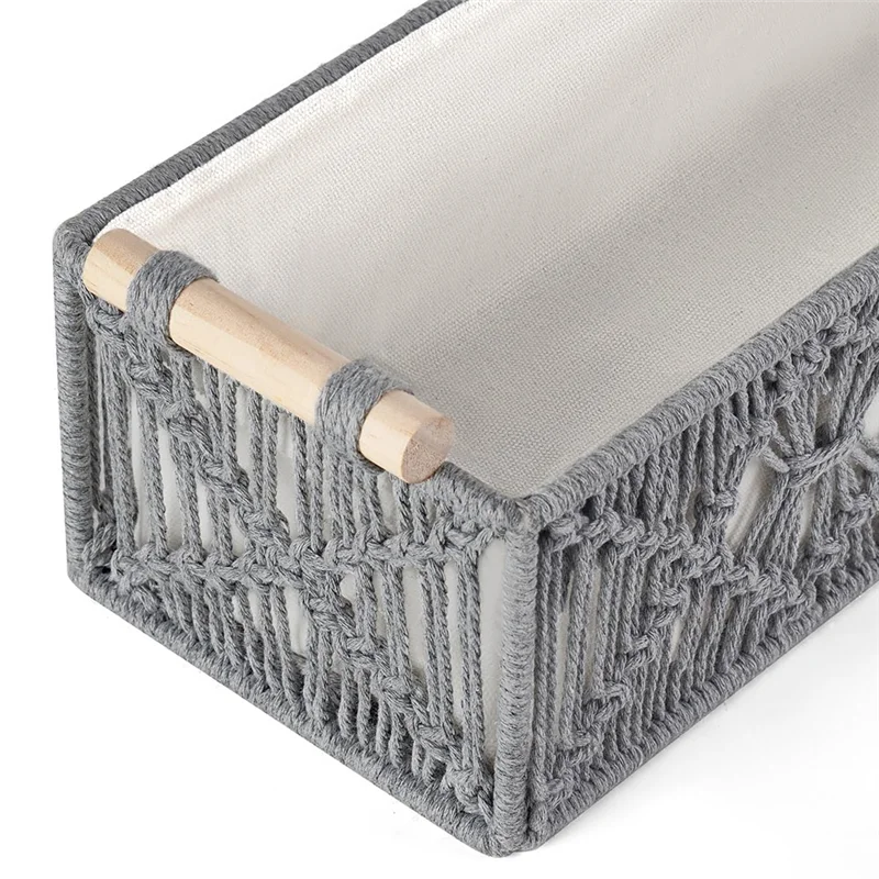 

ABZC-Macrame Storage Baskets Boho Decor Box Handmade Woven Countertop Toilet Tank Shelf Cabinet Organizer, Set Of 2
