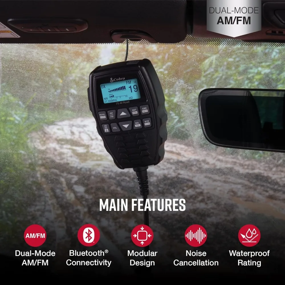 CB Radio - Dual-Mode AM/FM, Full 40 Channels, Bluetooth Connectivity, Digital Noise Cancellation, Waterproof, Instant Channel