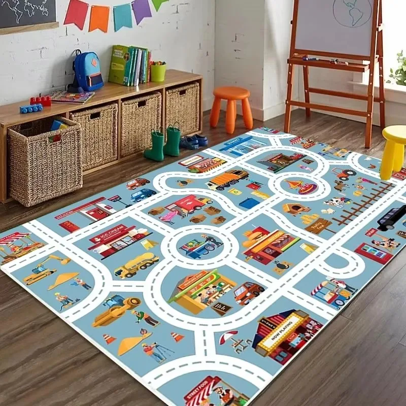 VIKAMA City Transport Play Mat Play Mat for Childrens Rooms and Early Learning Activity Rooms Noise-reducing Non-slip Home Decor