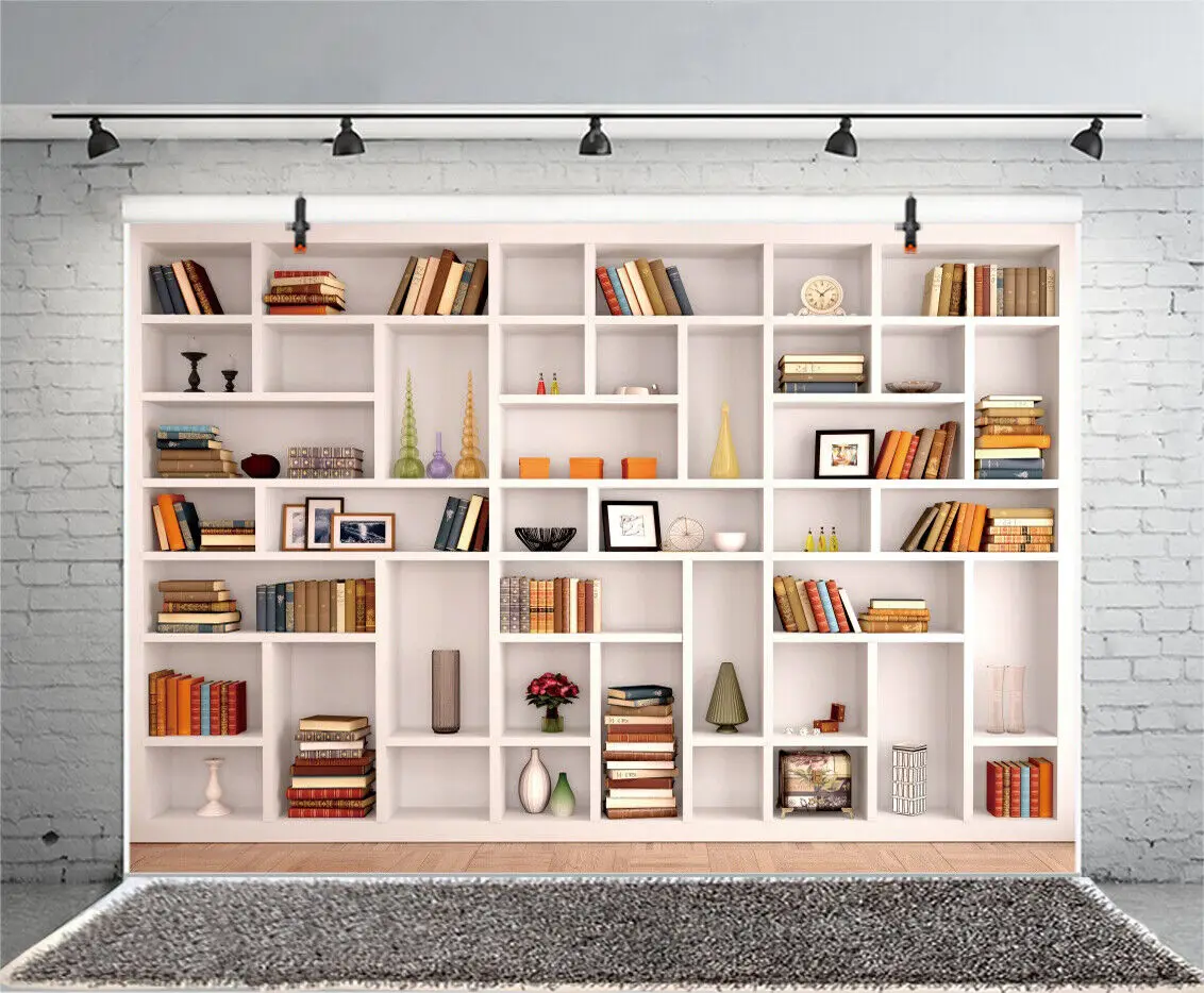 Witte Boekenplank Achtergrond Schoolbibliotheek Modern Kantoor Boekenkast Video Conferentie Decoratie Zoom Foto Achtergrond Banner