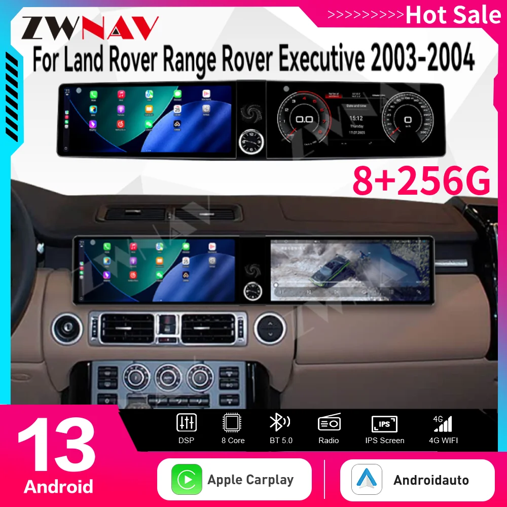 Dual Screen 12.3 Qualcomm For Land Rover Range Rover Executive 2003-2004 Android13 Car Radio Multimedia Player GPS Navigation