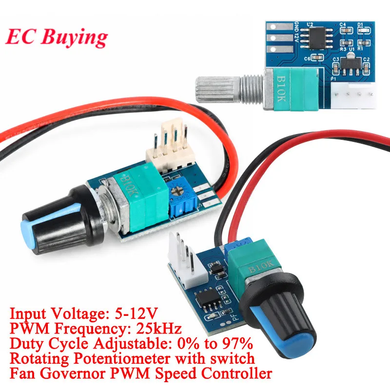 DC 5V-12V PWM Speed Controller Fan Speed governor 4 Wire Computer Temper ature control Switch for PC CPU Cooler Fan Manual Stop
