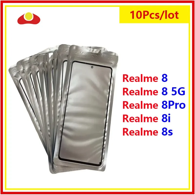 

10Pcs Replacement For Realme 8 8 Pro 8S 8i 4G 5G Touch Screen Panel Front Outer Glass LCD Lens With OCA Glue