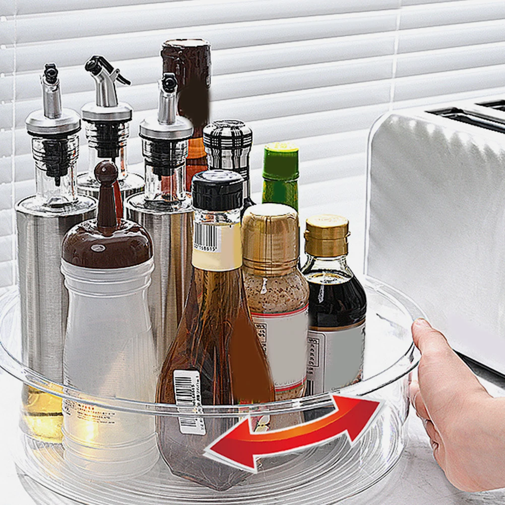 

Rotating Storage Tray Clear Condiment Seasoning Box Spice Organizer Kitchen Rack Frying Container Plastic Storage