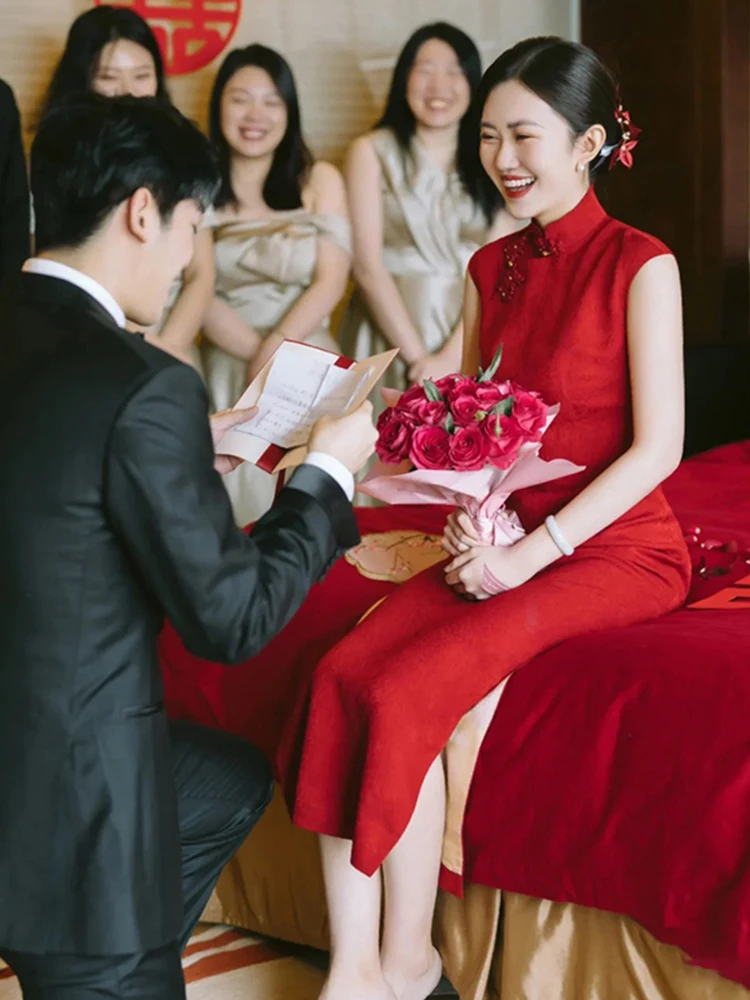 

Красное свадебное платье Dr Svel в китайском стиле для помолвки и свадебной церемонии