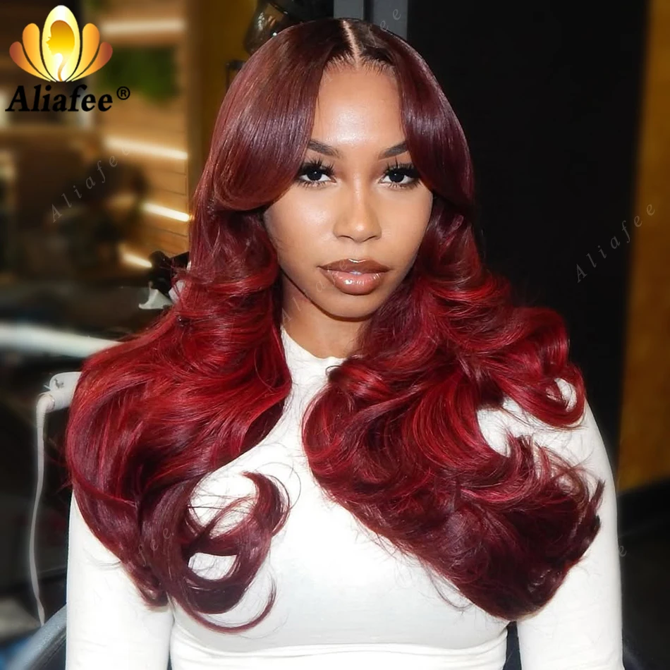 

Burgundy Ombre Red Body Wave 13x6 Lace Frontal Wigs Human Hair for Women Wine Red Burgundy 13x4 Wigs Human Hair 7x5 Closure Wig