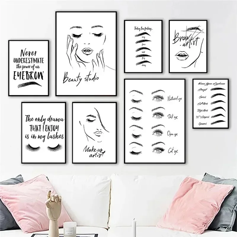 Eyebrow Eyelashes Wall Art Lips Poster Fashion MakeUp Canvas Painting Beauty Salon Decoration Girl Bedroom Room Decor Picture