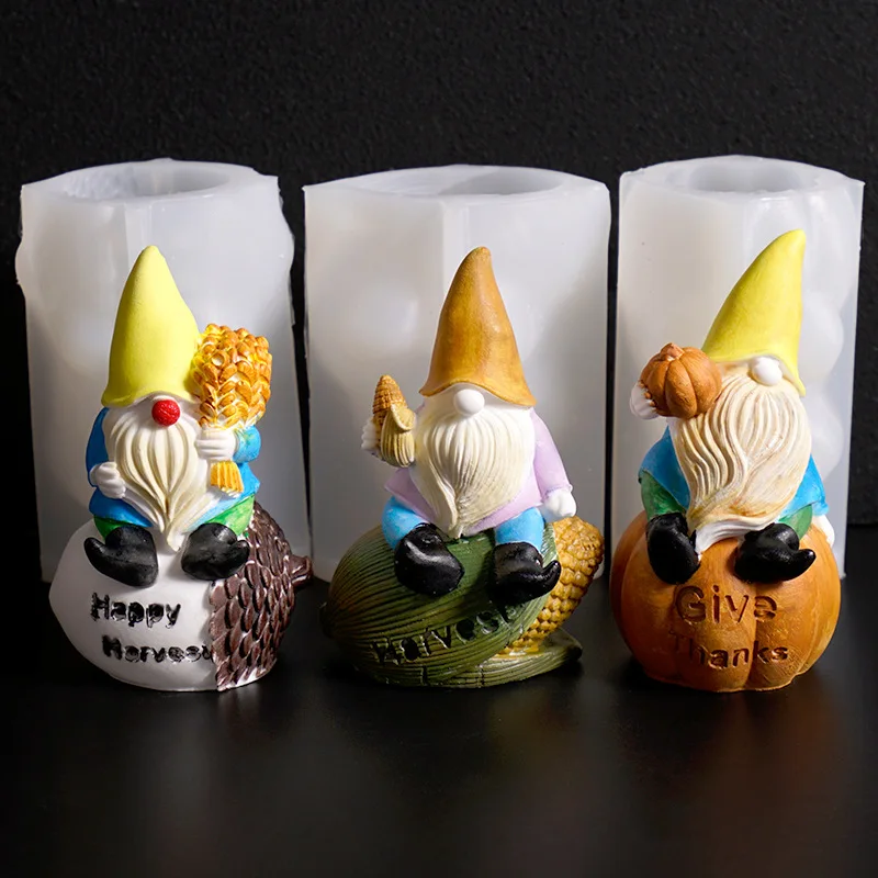 New Mould Countryside Thanksgiving Gnome Mold Harvest Festival Corn & Pumpkin Gnome Old Man Decorative Figurine Silicone Molds