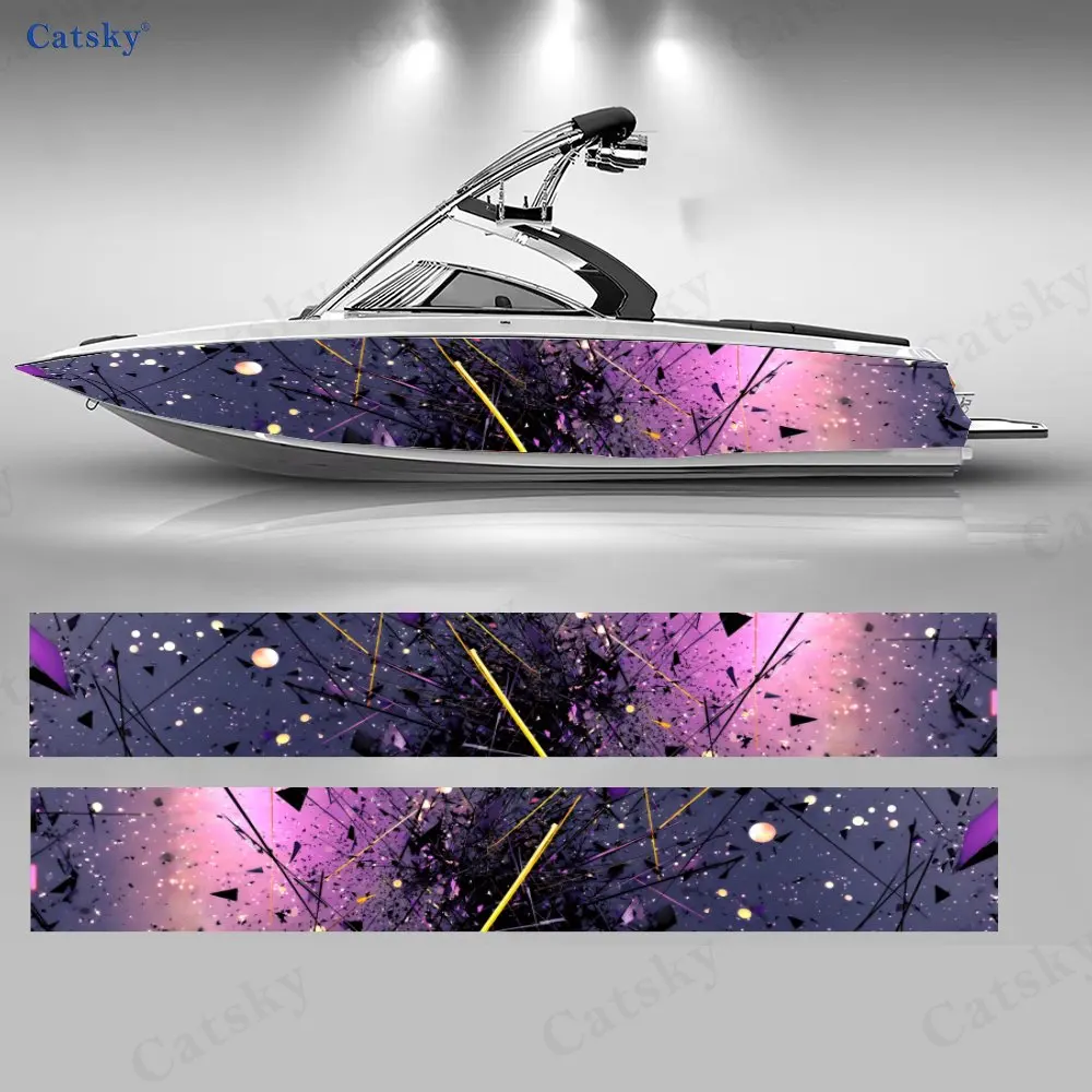 2Pcs Purple Meteor Fantasy Boat Stickers, PVC Waterproof Durable Vinyl Wrap Decals for Fishing Boats, Durable and Stylish Design