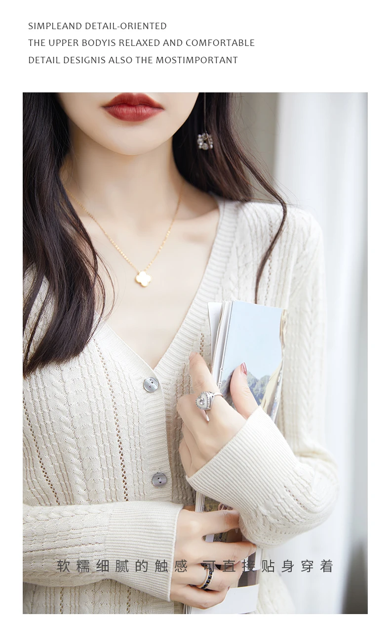 100% Cotton Spring/Summer Hollow v Neck Long Sleeved Sun Proof Air-Conditioned Shirt, Comfortable Fashionable Cardigan