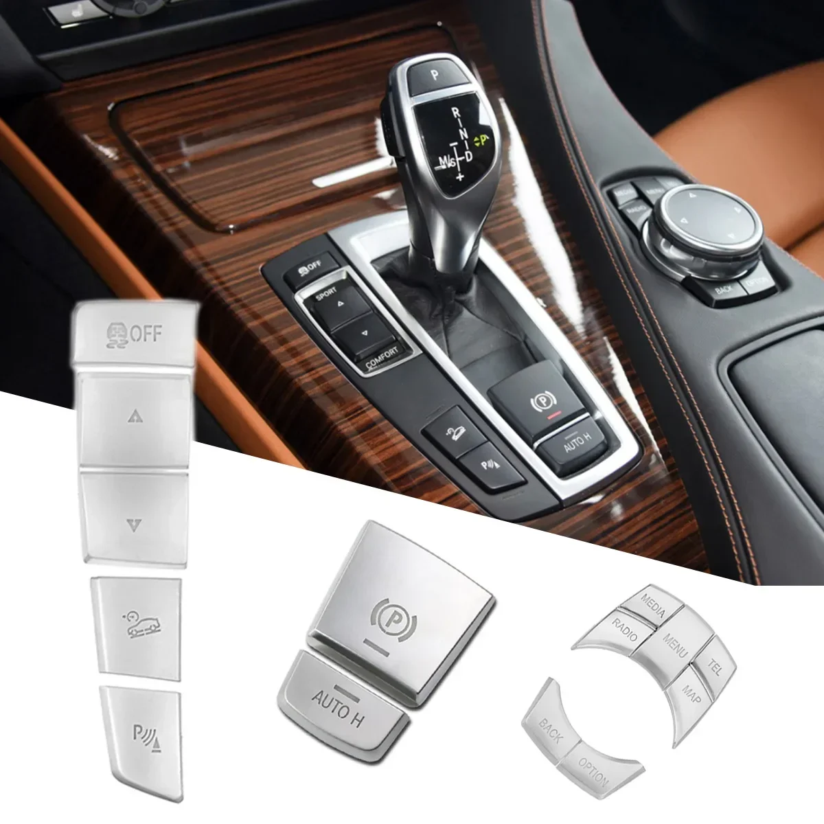 

OLANGDA OLANGDA Chrome ABS Car Interior Button Decoration Sequins Cover Trim Sticker For Bmw 5 GT5 6 7 X3 X4 F10 F07 F06 F20 F30