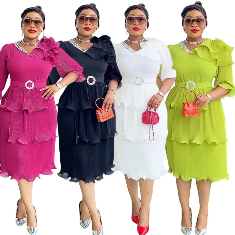 

European and American Elegant New Sweet Temperament Socialite Mid-Length Pleated Dress