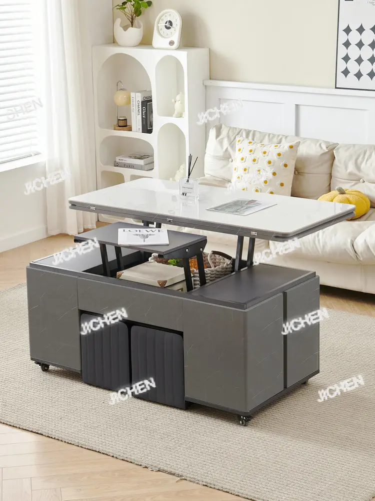 Rock Slab Lifting Coffee Table Folding Telescopic Large Storage Multi-functional Coffee Table Dining Table Dual-purpose