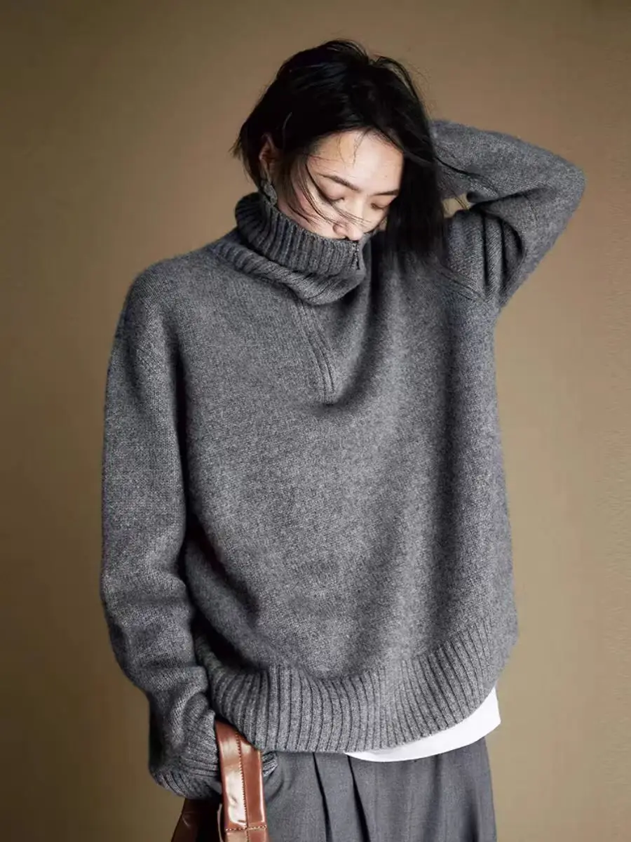 Neuer 2025 Pullover 100% Reine Wolle Gestrickter Kragen Damen-Pullover Lässiger Warmer Hochwertiger Damen-Langarm-Wollpullover – Detail 3