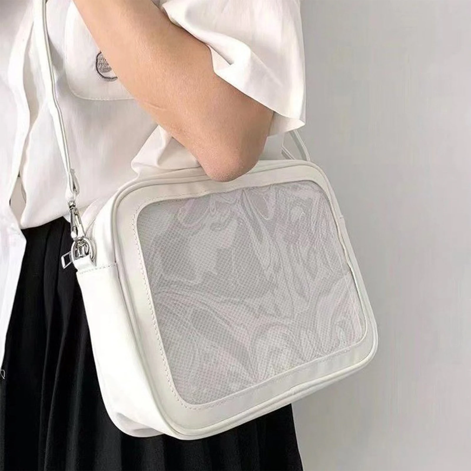 

Women Transparent Square Ita Bag with Pin Display JK Shoulder Bag Cartoon Handbag