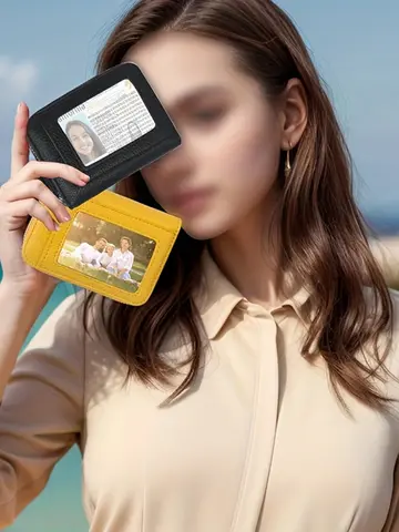 2025 New Women's Leather Credit Card Holder Double Zipper with ID Window and Coin Purse - Securely Store and Organize Your Cards