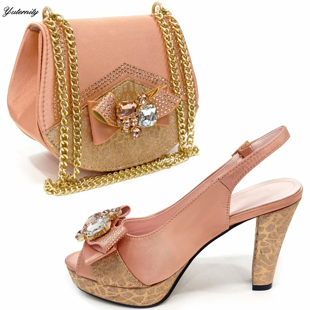 Nigerian Style Woman Sandal Pumps Shoes And Bag Set Hot Sale Summer Ladies High Heels Shoes And Purse Set For Wedding Party