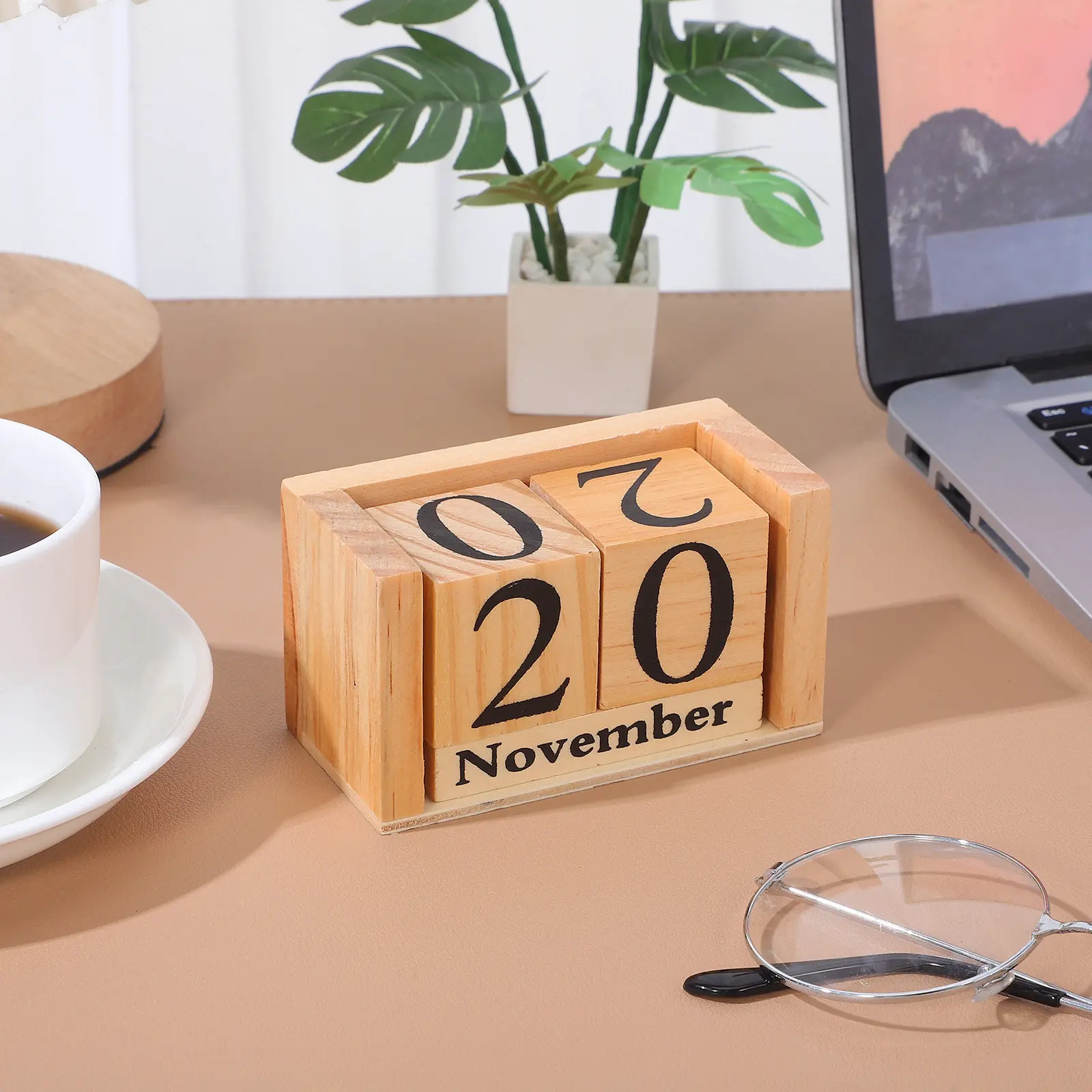 

Premium Wood Calendar Blocks Set Elegant Standing Desk Calendar for Office Home Cafe Decor Perpetual Daily Use Tabletop