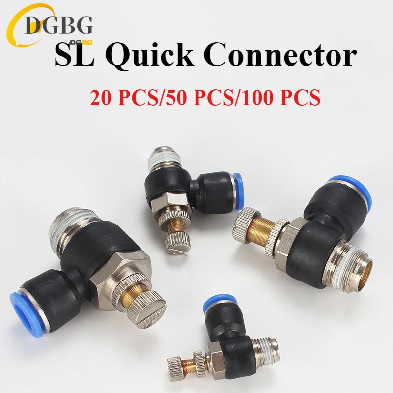 20/50/100PCS Fast Pneumatic Air Connector Fitting SL 4 6 8 10 12mm Thread 1/8 1/4 3/8 1/2 Speed Regulating Valve Throttle Valve