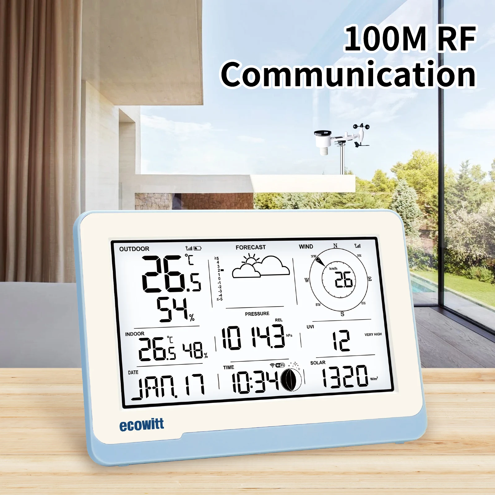 Ecowitt WS3800 Wi-Fi Weather Station Receiver, 7.5 inch LCD Display Console, Support IoT Devices WFC01 & AC1100