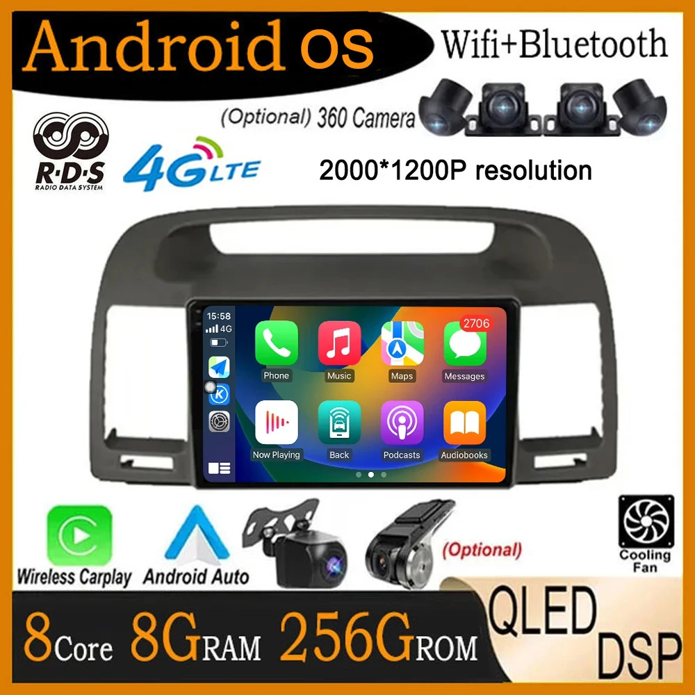 

QLED IPS Screen Android 14 For Toyota Camry 5 2002 - 2006 DSP Car Radio GPS Navi Multimedia Video Player Autoradio Stereo