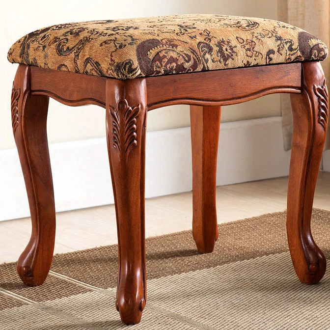 

American dressing leather piano stool European bedroom solid wood makeup stool children's guzheng dresser stool