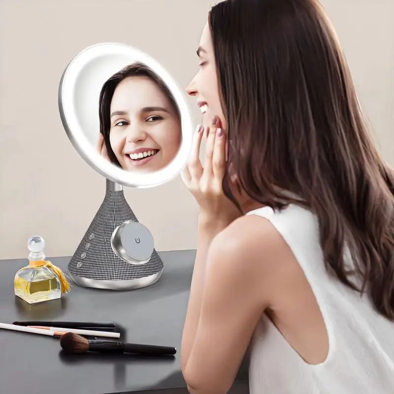 New Lighted Makeup Mirror Bluetooth Speaker 15w Magnetic Wireless Charging 3-In-1 Livestreamer Type-C Coating Makeup Mirror