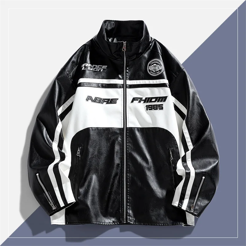 

Loose Trendy Versatile Comfortable Leather Jacket for Men Casual Biker Style Long Sleeve Zipper Front