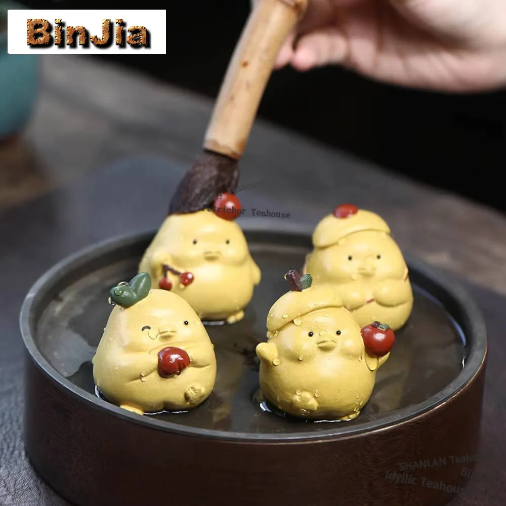 

Handmade Yellow Chicken Yixing Purple Clay Tea Pet Cute Animals Tea Toy Statue Office Table Lucky Model Tea Services Crafts Gift