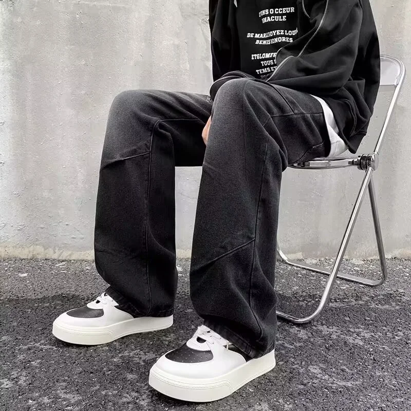 

Свободные прямые джинсы для тяжелых мальчиков, модные уличные повседневные джинсы свободного покроя для подростков, осень-зима, большие размеры