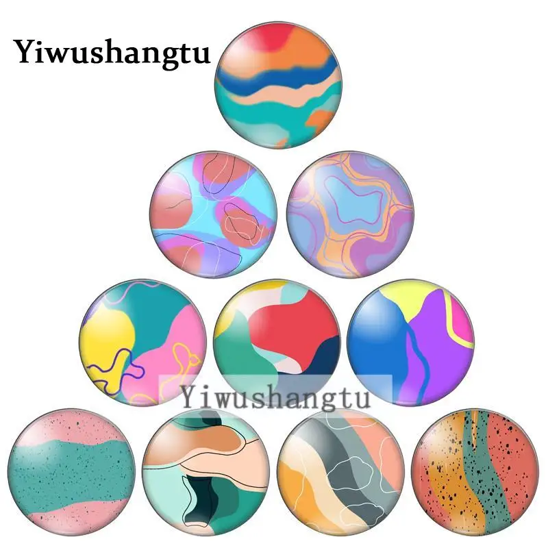 Coating Color strip art geometric pattern 10mm/12mm/20mm/25mm Round photo glass cabochon demo flat back Making findings