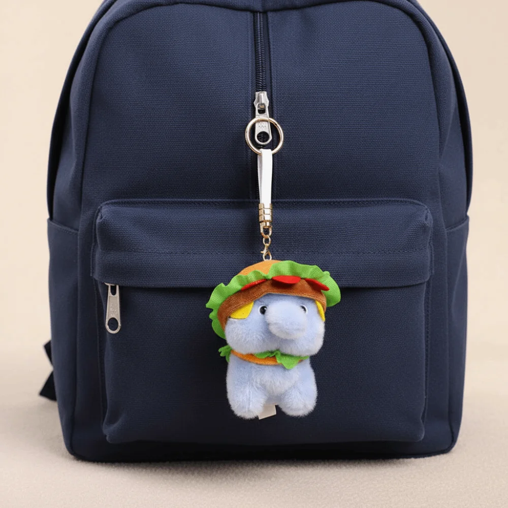 Ultra-Soft PP Cotton Burger Animal Plushie Short Plush Fabric Exquisite Embroidery Kawaii Foodie Key Chain Eco-Friendly Dyeing
