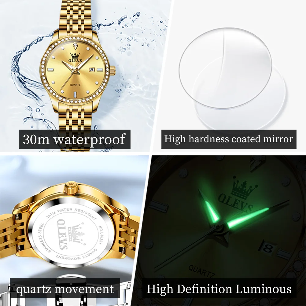 OLEVS Luxury Brand Women\'s Watches Elegant Gold Fashion Quartz Watch Luminous Versatile Waterproof Female Authentication Watch