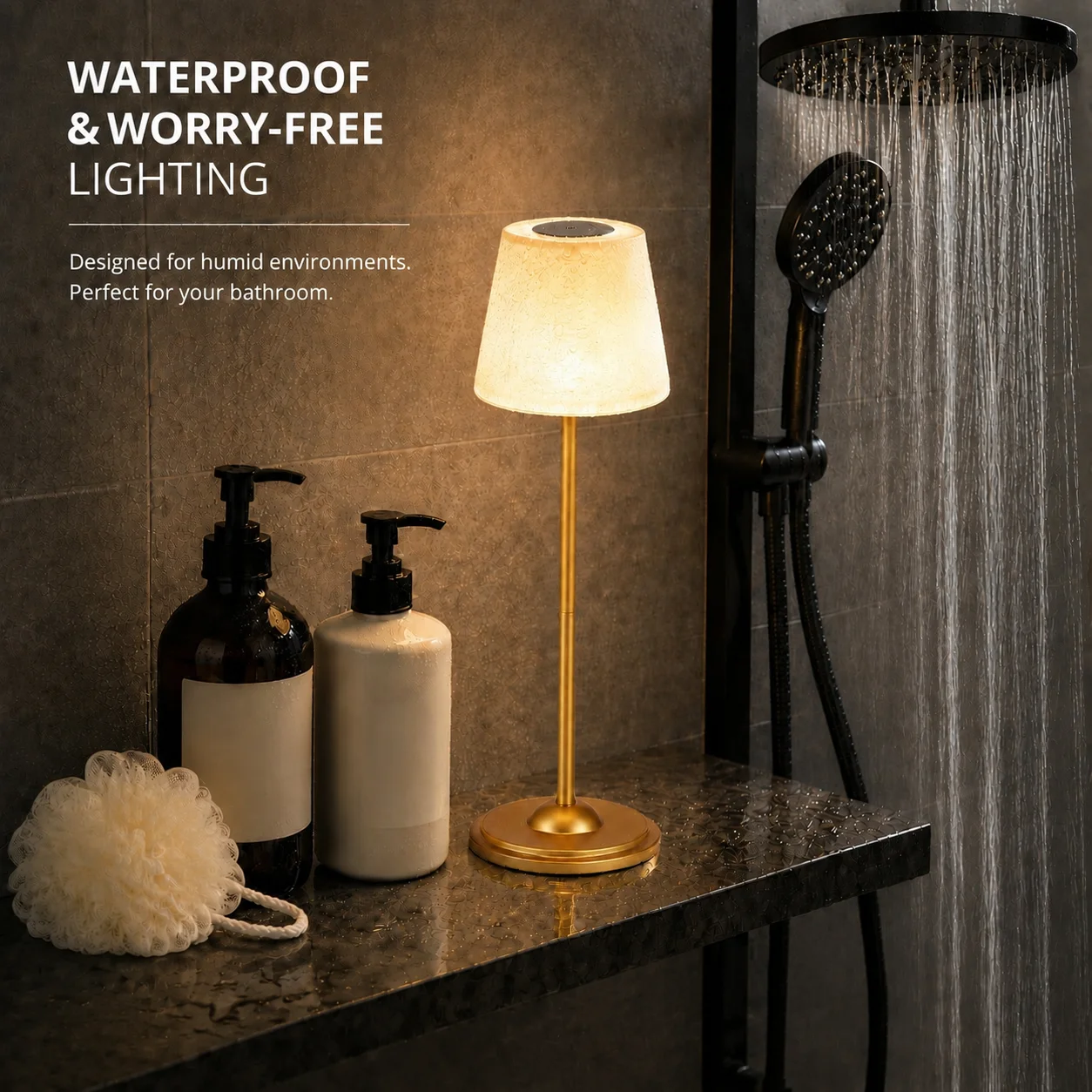 LED Creative shower lamp, USB rechargeable model, with touch control, three adjustable light modes, ambient lighting