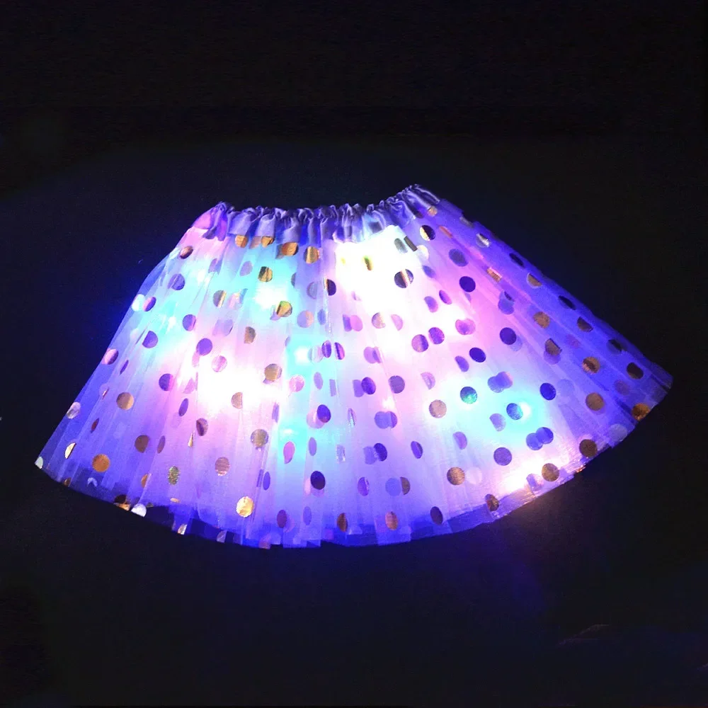 Light Up Glow LED Sequin Dot Girls Kids Clothes Tutu Skirt Dance Pettiskirt Party Ballet Dancing  Halloween Christmas