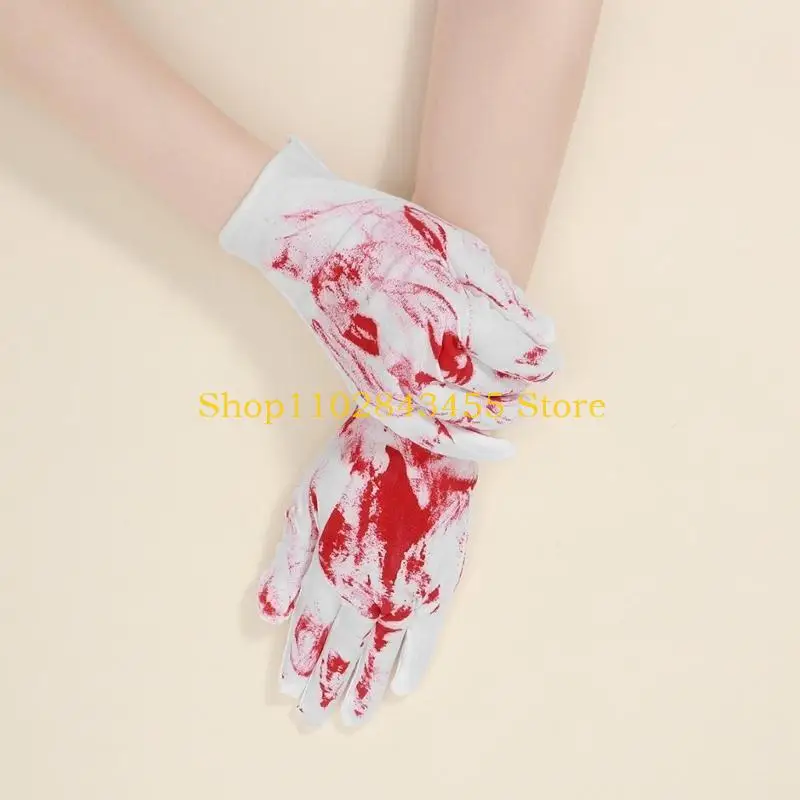 49MC Halloween Costume Gloves with Realistic Terrifying Blood Stain Print Scary and Eye catching Blood Print Gloves