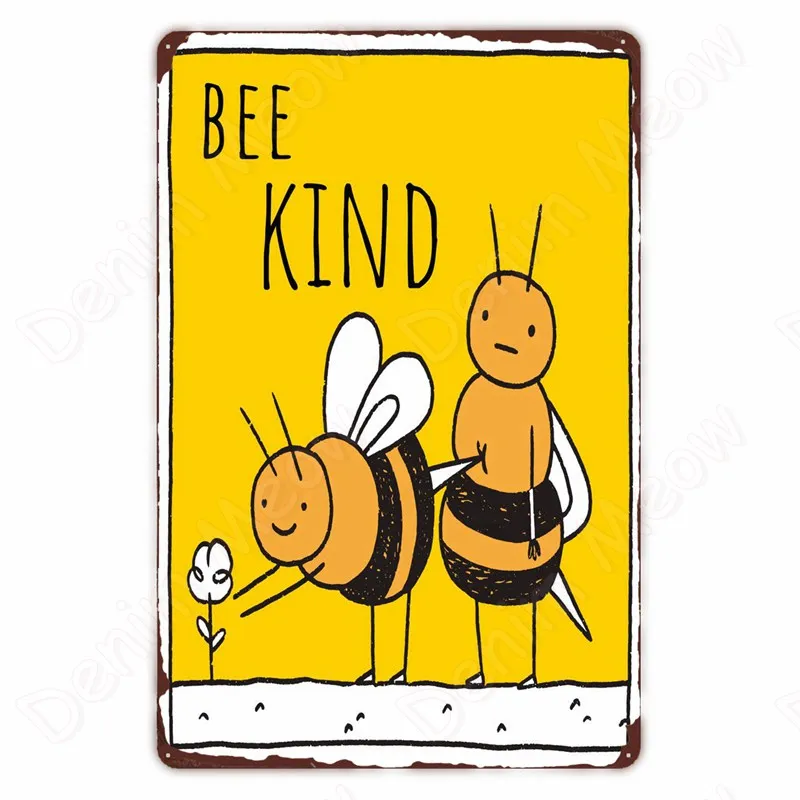 Bee Kind Funny Retro Poster, Bee Happy Vintage Metal Sign, Home Outdoor Wall Decor, Honeybee BeeKeeper, Slogans Art, Tin Plate