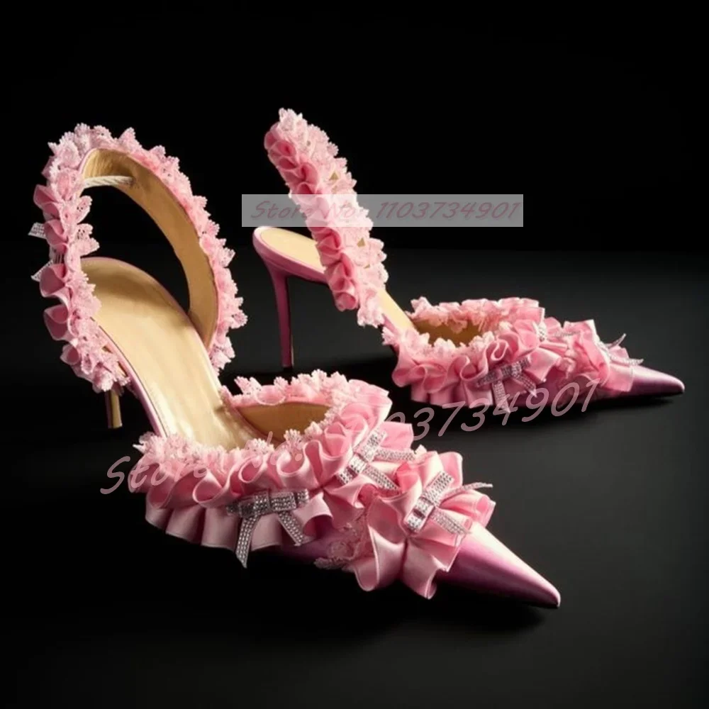 Satin Floral Bow Knot Sandals material texture close-up showing satin luster and pleated construction technique