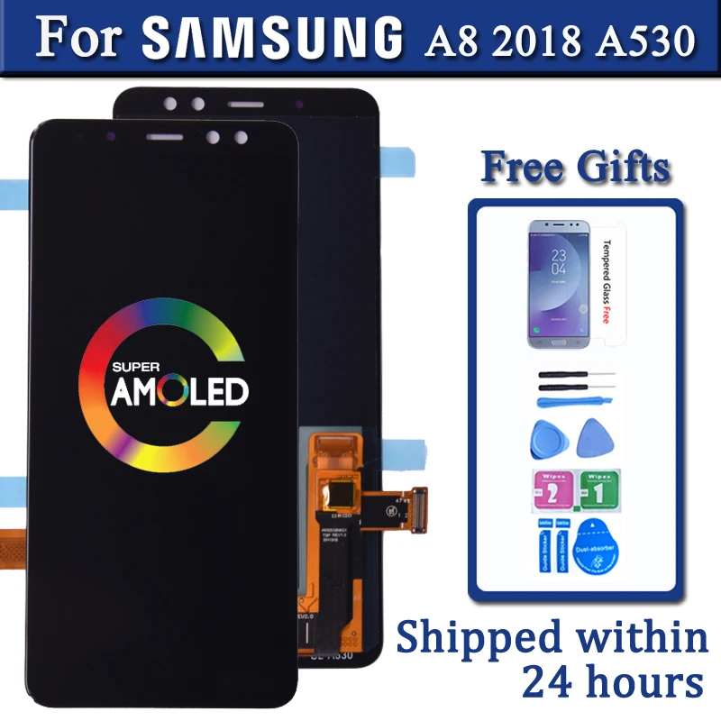 

Display Super Amoled For SAMSUNG GALAXY A8 2018 A530 A530F LCD Touch Screen Digitizer Assembly A8 2018 Duos LCD A530F/DS Brightn