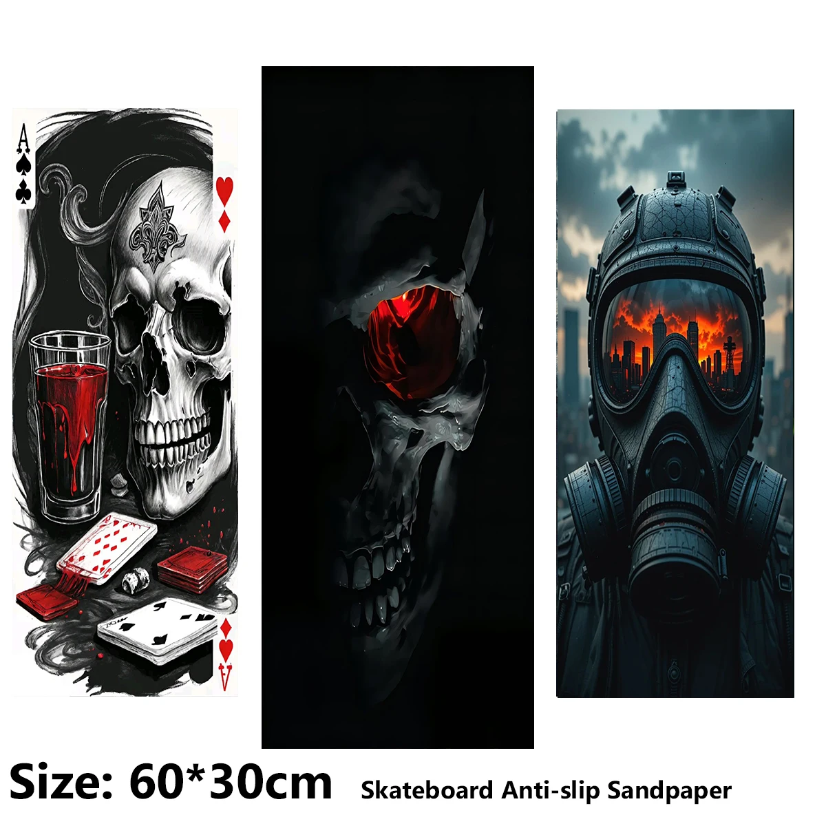 Horror Bloody Skull Red-eyed Warrior Pattern Electric Scooter Anti-slip Sticker Sandpaper Skateboard Grip Tape Sheet 60*30cm