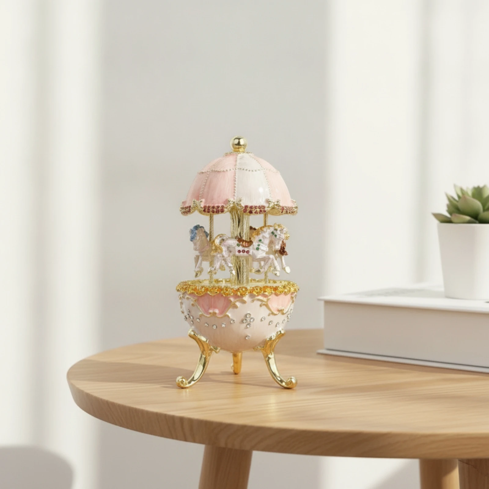 Carousel Melody Box Vintage-Inspired Melody Box with Horses Carousel Figurine Enamel-Style Ornament Ornate for Collectors, Shelf
