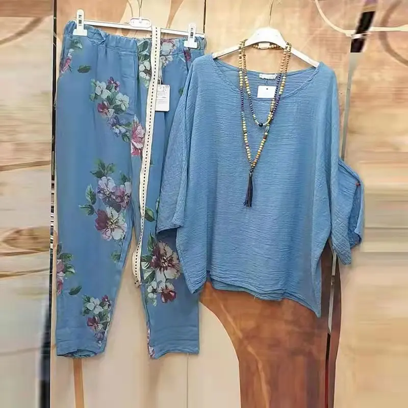 

Свободный топ, брюки, комплект из двух предметов с принтом, модная уличная женская одежда 2024, весенне-осенний новый повседневный свободный пуловер