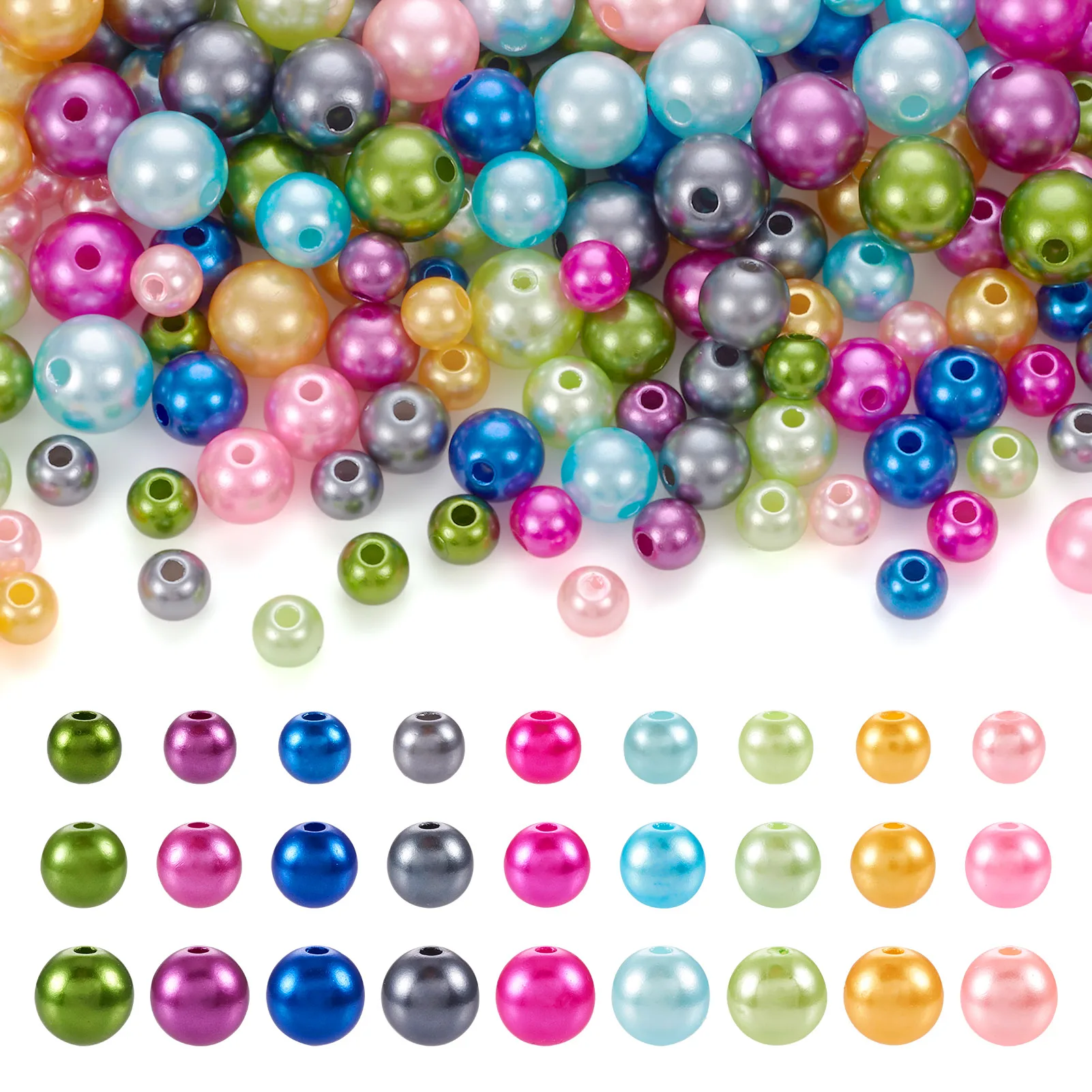 540Pcs Round ABS Plastic Imitation Pearl Beads Mixed Color 6/8/10mm Spacer Beads for DIY Jewelry Making Findings