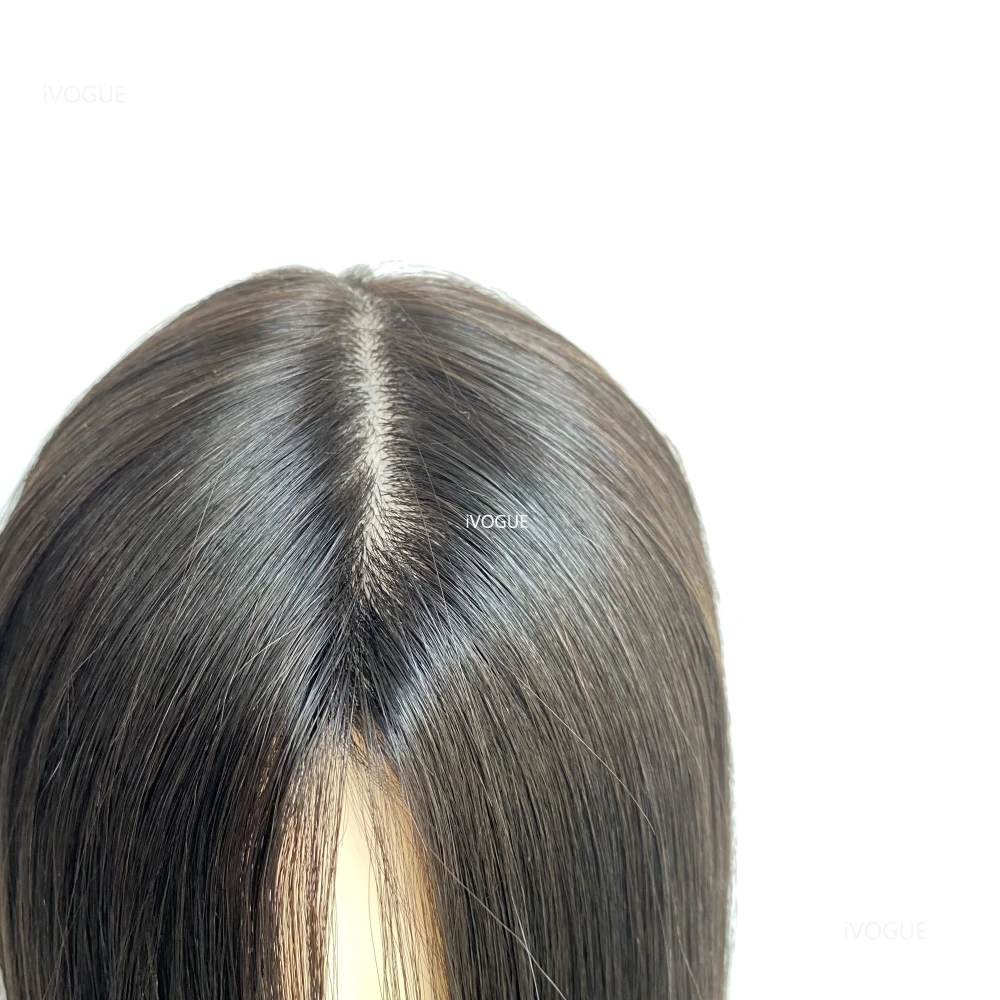 Rambut manusia Virgin panjang 24 inci ujung rambut silikon banyak warna kulit palsu kulit kepala dasar sutra rambut palsu wanita dengan klip atau sekitar PU