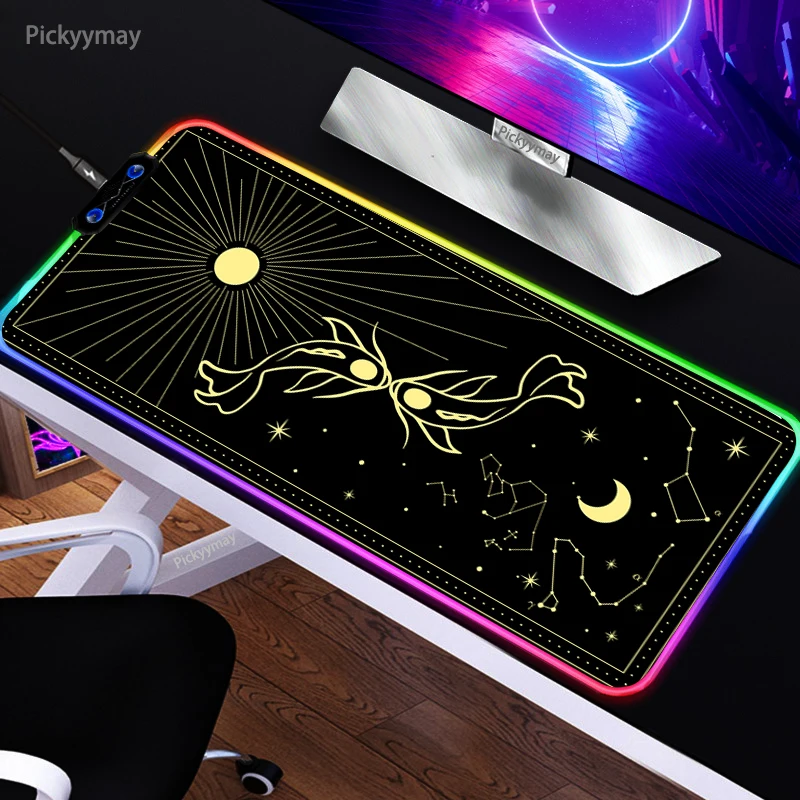 

Black Mouse Pad RGB Star Moon Fish Table Computer Carpet Desk Mat Keyboard Gaming Mausepad Office Accessories Mousepad LED Light