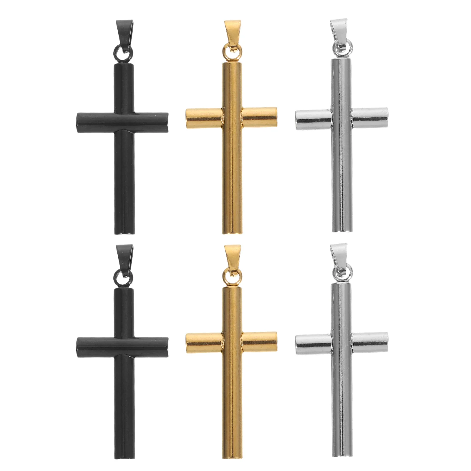 

6Pcs Miniature Cross Pendants Black Gold Silver Classic Goldplated Stainless Steel Charms for Spiritual Jewelry Making Faith